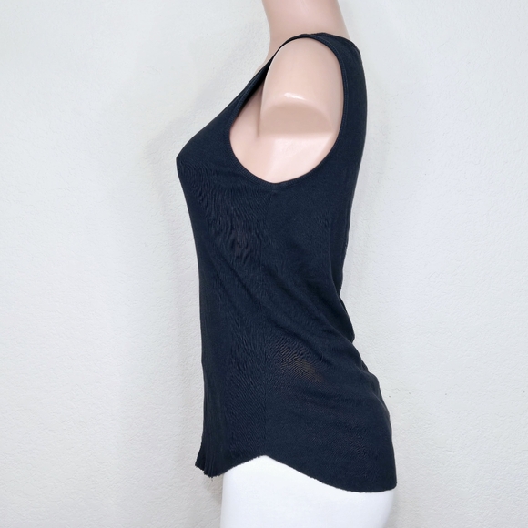 Vince Ribbed Knit High Neck Tank Top Navy Blue Stretchy Pima Cotton - Picture 3 of 7
